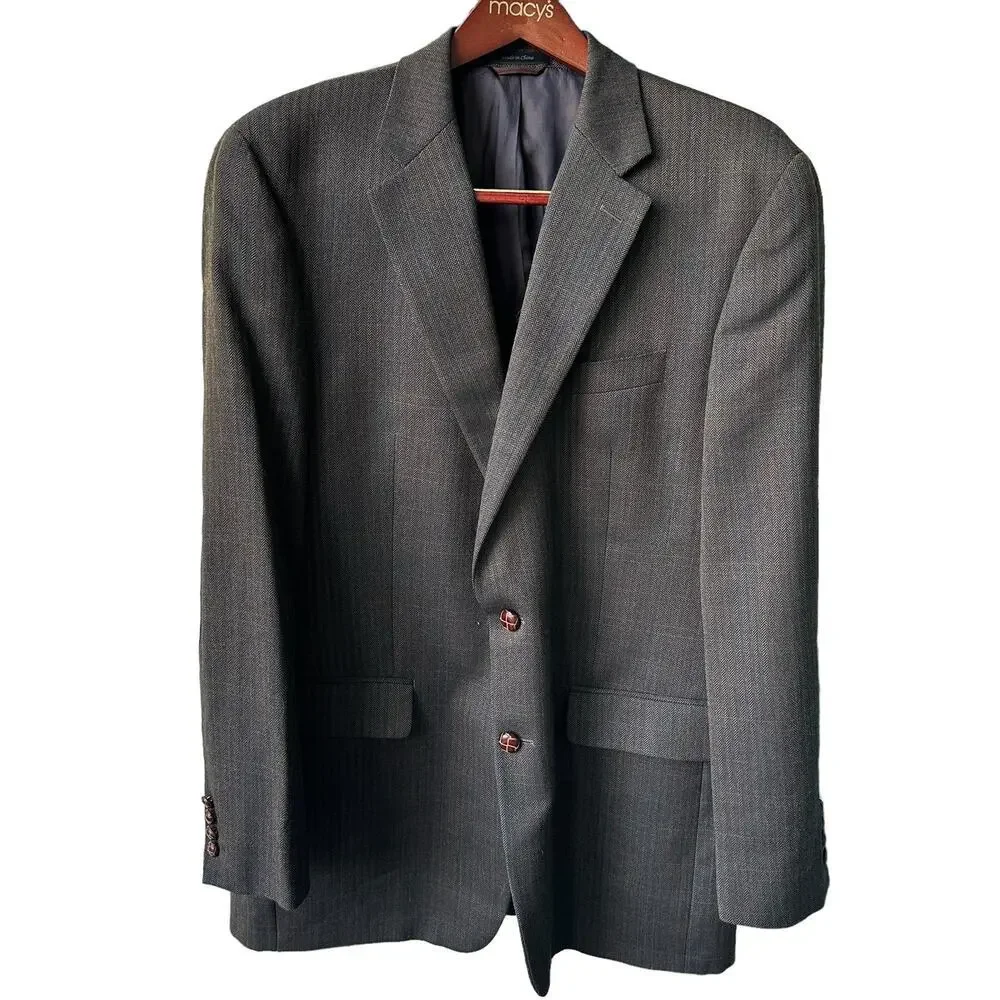 Ralph Lauren 100% Wool Sports Coat Elbow Patches‎ Brown Black Herringbone 42L